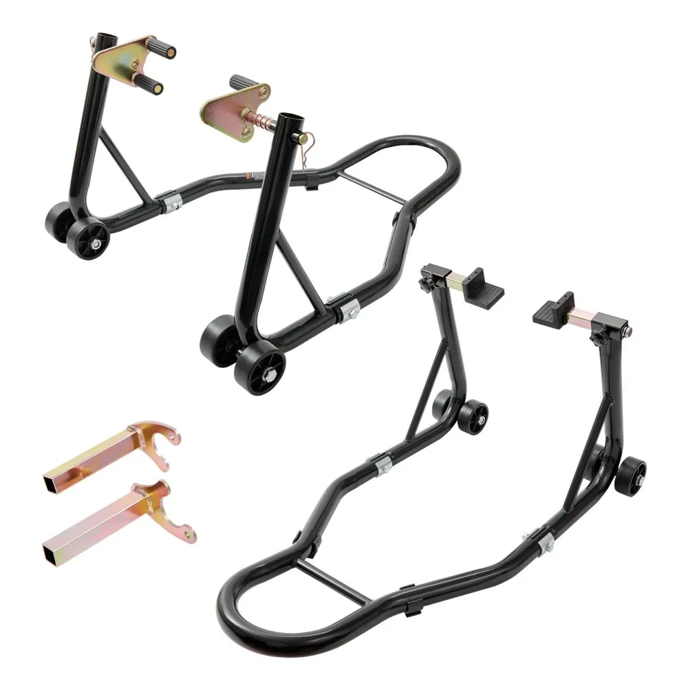 VEVOR Kit de Support de Piste pour Moto, Capacité de Charge de 386 kg, Support de Levage pour Roues Avant et Arrière avec Fourche L, Fourche U et Adaptateurs à Double Fourche