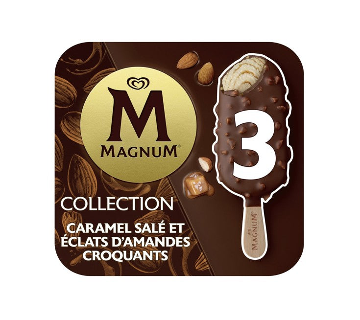 Magnum Bâtonnets glacés caramel salé et amandes x 3 222 g