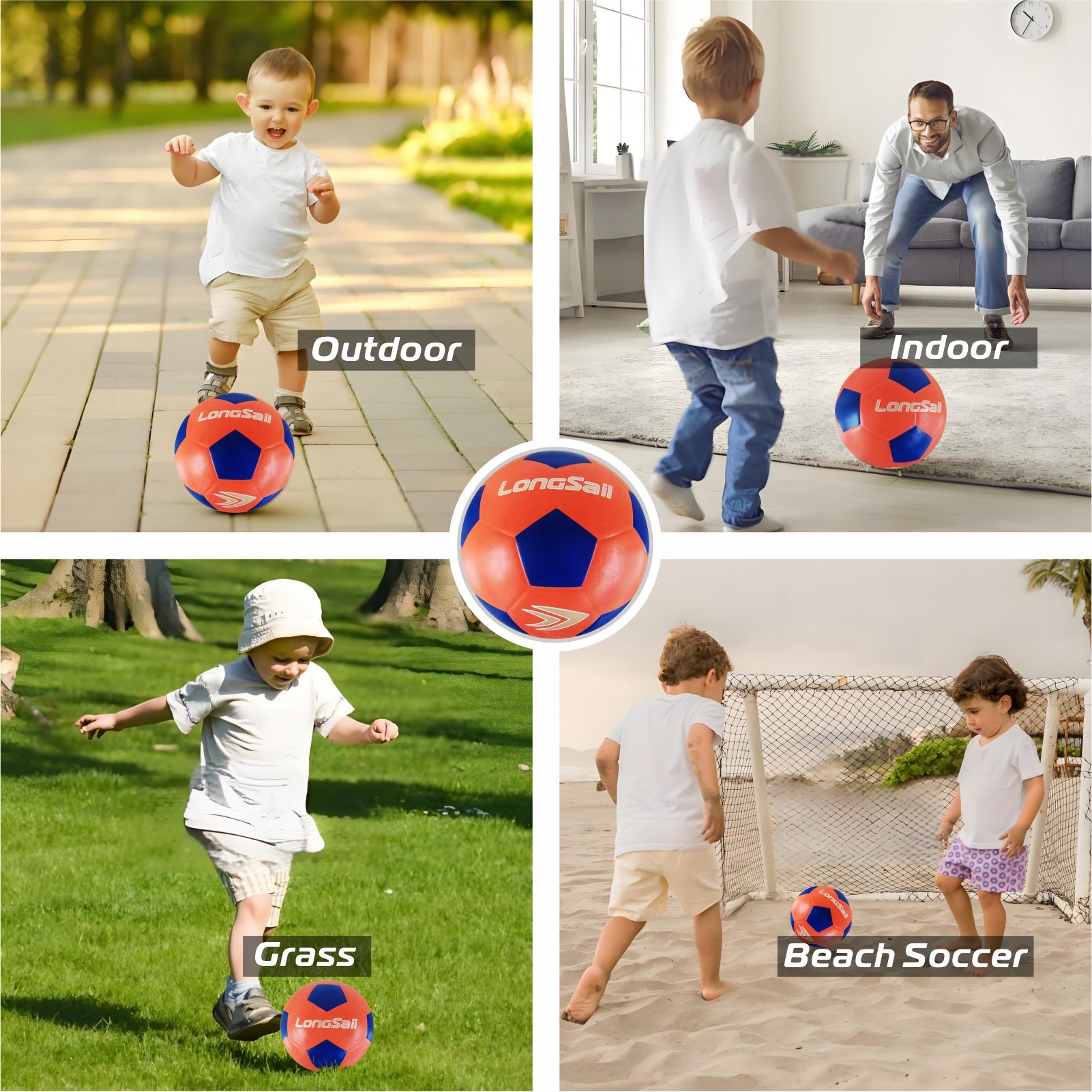LONGSAIL Ballon de football en caoutchouc haute qualité orange/bleu - Taille 3