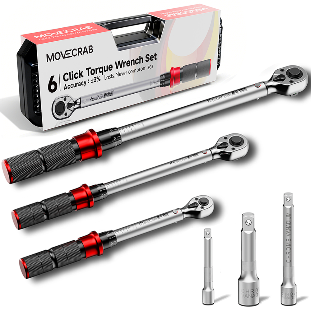 MOVECRAB Coffret de 6 clés dynamométriques mécaniques 5-220 N.m avec 3 rallonges