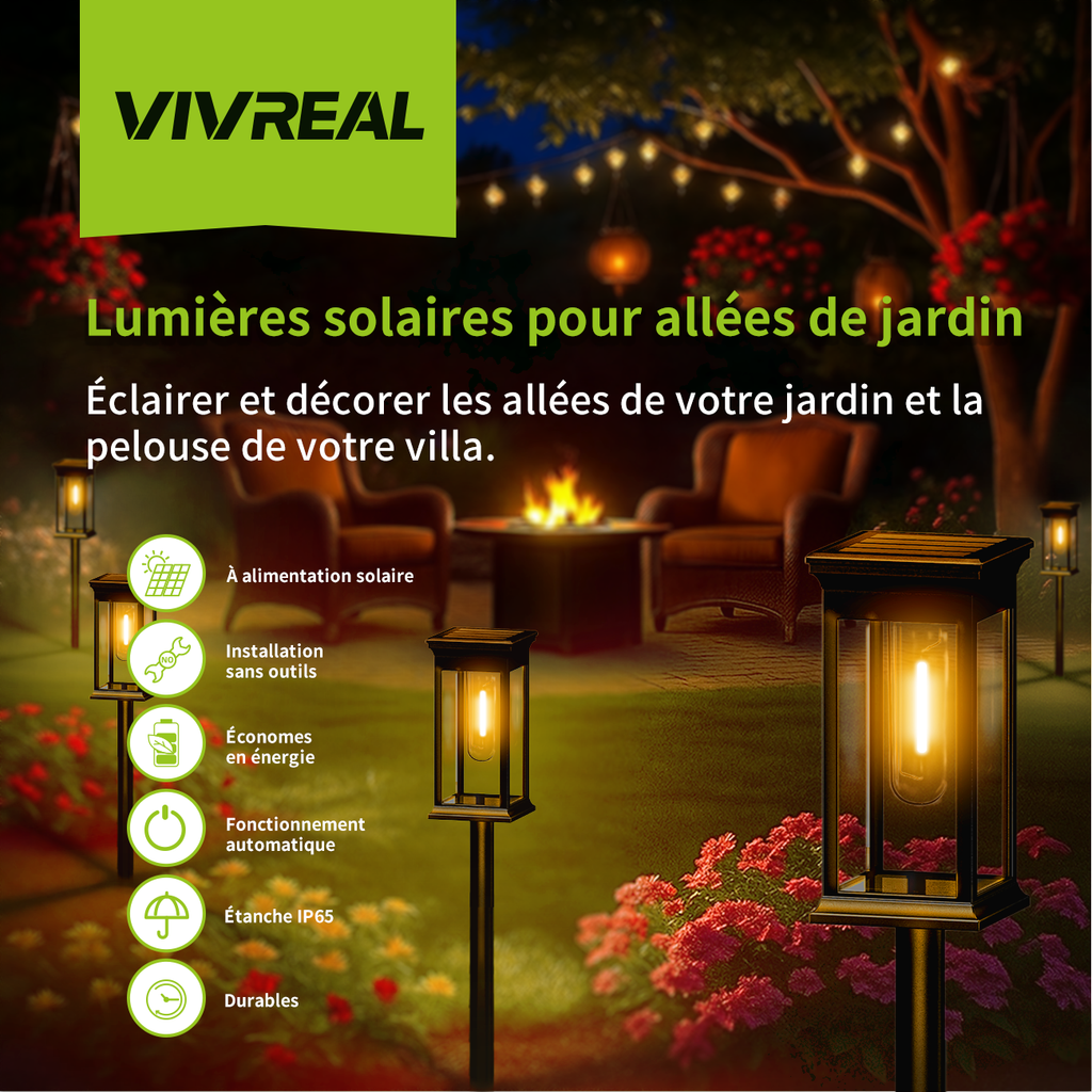 VIVREAL Lot de 4 piquets de terre carrés transparents à filament de tungstène, Promotion du Nouvel An, Meilleures idées cadeaux