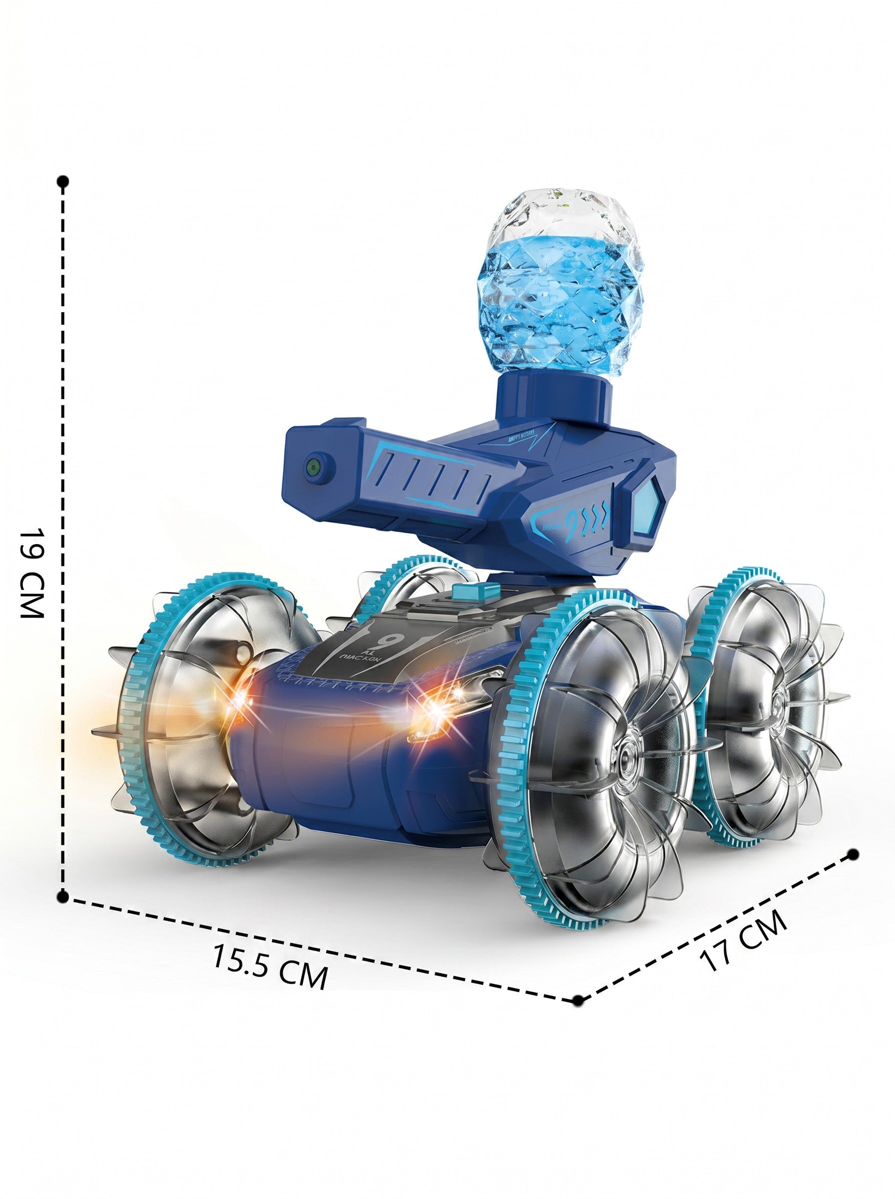 Char RC amphibie 4x4 gestuel double commande, étanche terre/eau avec jet d’eau & LED clignotantes, rotation 360° tout-terrain, jouet enfants 3+, Une Pièce en Bleu