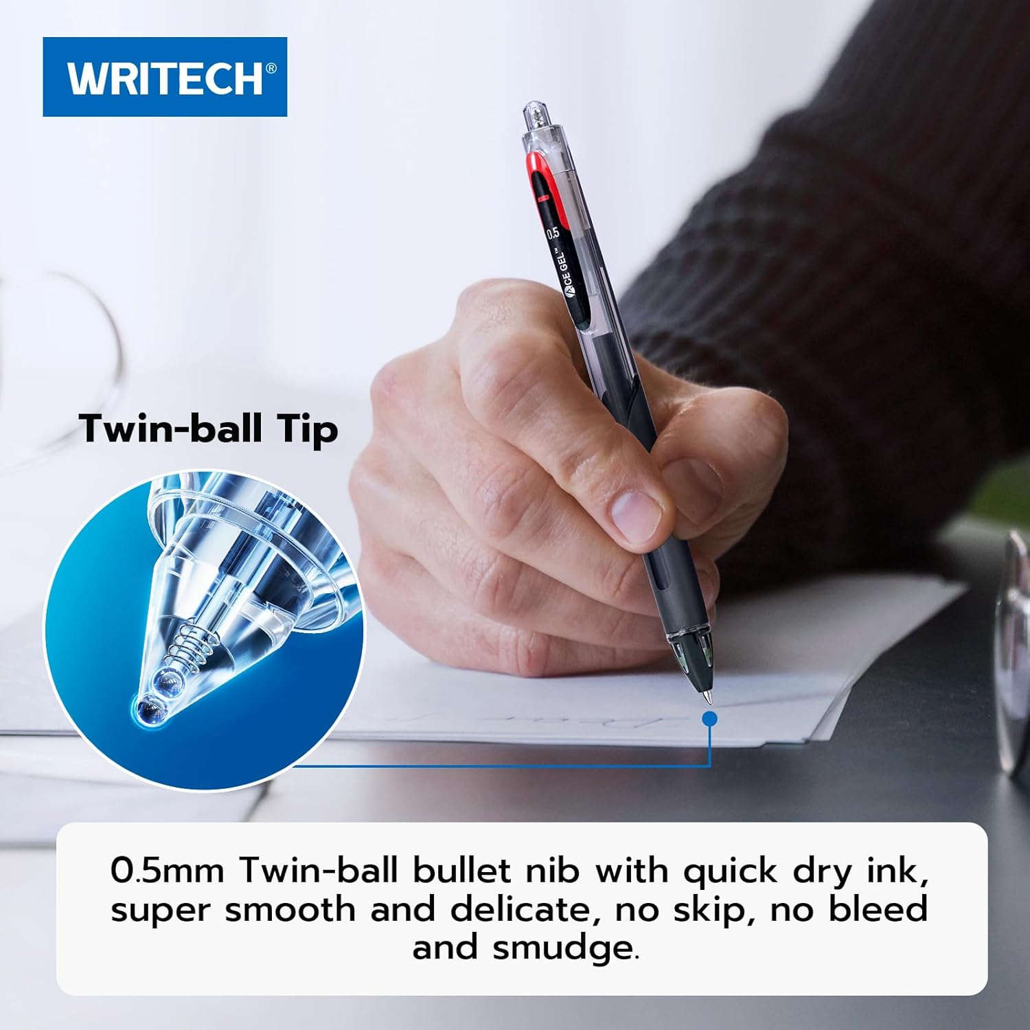 WRITECH Fine Point Lot de 8 stylos à encre gel noire - 0,5 mm