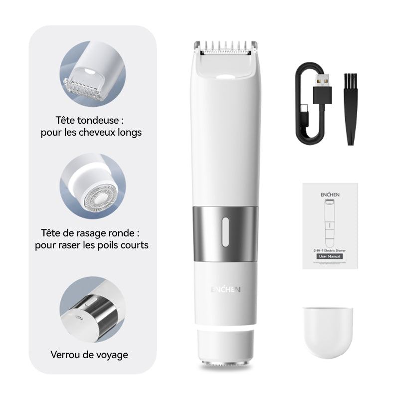 Rasoir électrique Enchen A3 2-en-1 à double tête pour le rasage du visage et du corps, 1 pièce.