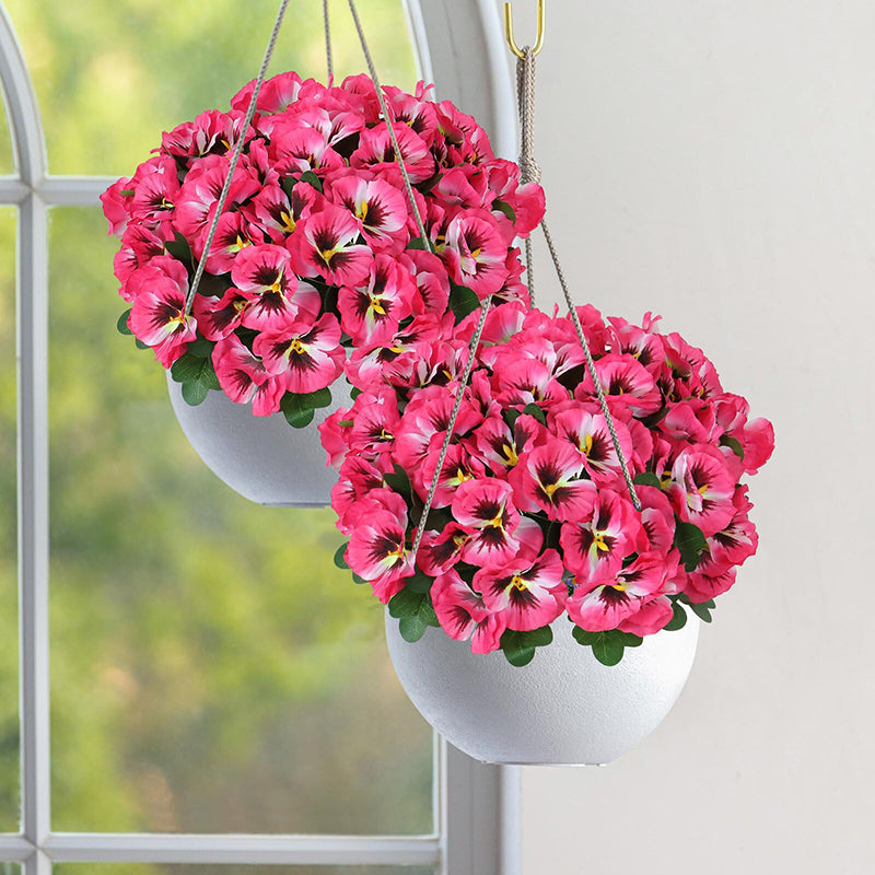 Yuejia Lot de 4 fleurs de pensées artificielles 11 po/28 cm, fleurs factices d'extérieur, plantes en plastique, fleurs artificielles en soie pour décoration de porche d'entrée, jardin