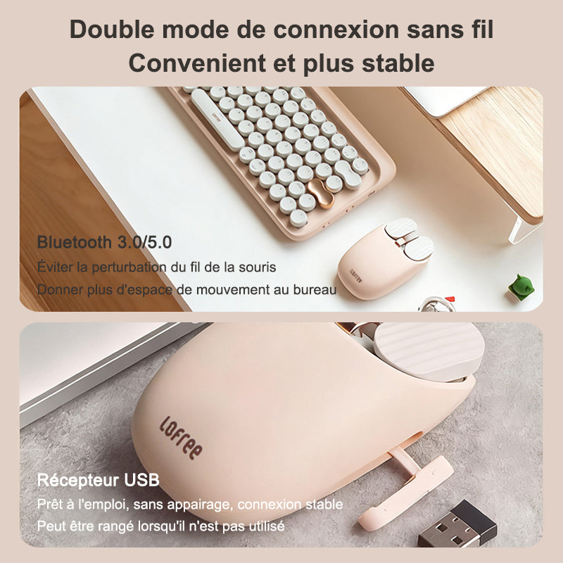 lofree Wavy Chips souris Bluetooth – Connexion bi-mode (Bluetooth / 2,4G), DPI réglable 5 niveaux, Batterie 800 mAh, Couleur thé au lait, EP115