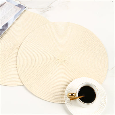 Set de table rond en polypropylène riz perlé, Lot de 6 sets de table ronds tressés lavables antidérapants pour tables à manger, 15 pouces, Décoration intérieure