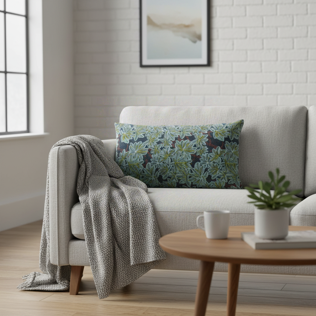 Housse de coussin imprime ariane petrole