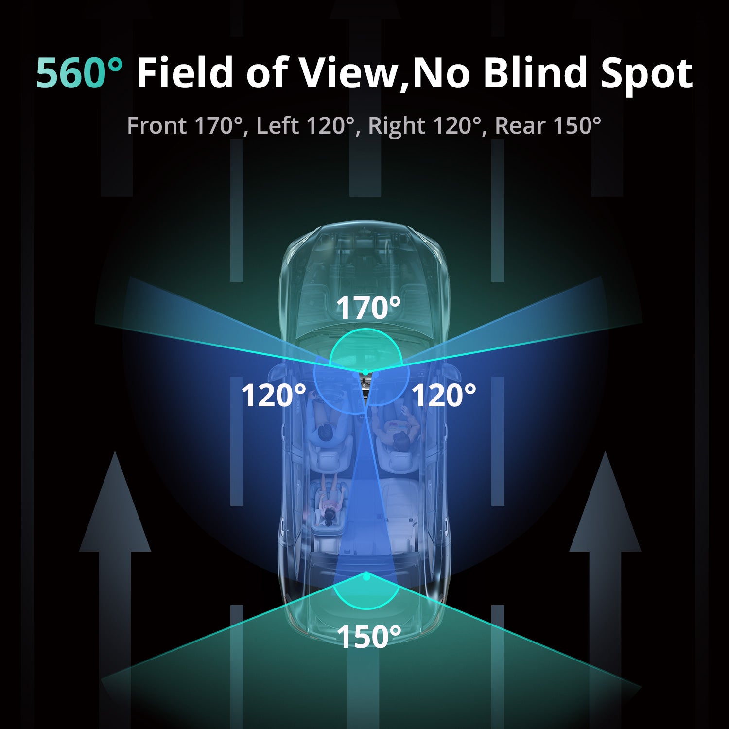 Botslab Dashcam 3K à 4 canaux, vision à 560° sur tous les côtés, caméra intérieure avant et arrière avec écran tactile de 3,18 pouces, mode parking 24h/24 et 7j/7, GPS intégré