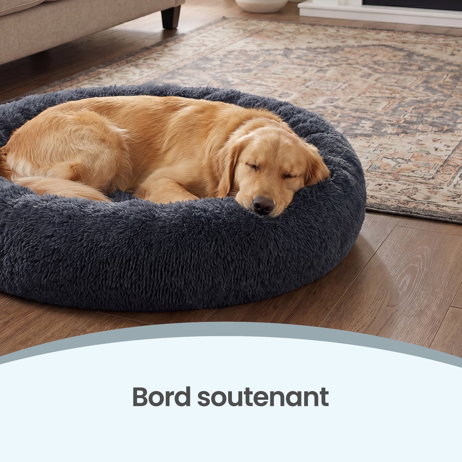 JOYFURNOS Panier donut apaisant moelleux pour chien avec housse amovible lavable Gris foncé