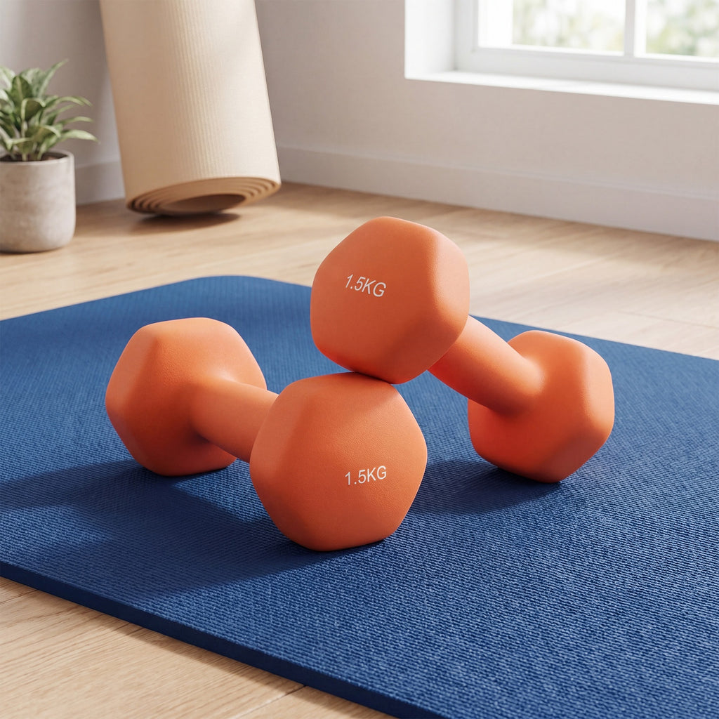 JOYFURNOSPaire de poids à main en néoprène, 2 x 1,5 kg, Haltères hexagonaux, Exercice de fitness pour entraînement à domicile, Orange