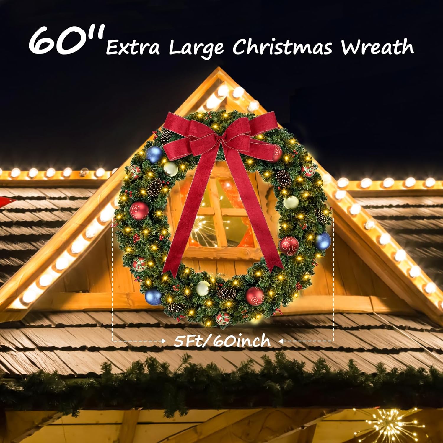 DDHS Couronne de Noël 60 pouces avec lumières - 1 pièce
