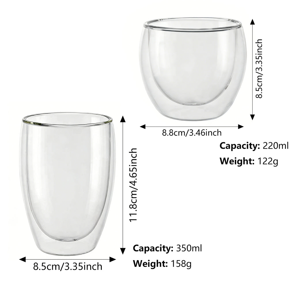 Ju7cer Lot de 2 verres en verre pour thé, boissons et café avec 2 pailles en verre 220 ml + 350 ml