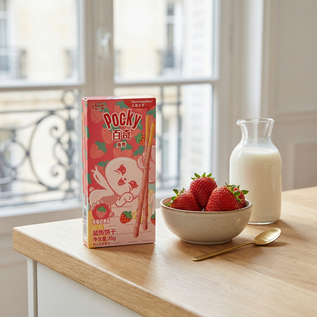 Glico Pocky Bâtonnets biscuits animaux Saveur lait fraise 35 g