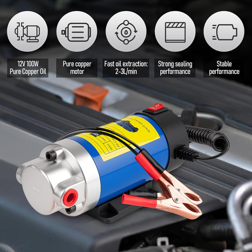EAFC Pompe à huile portable 12 V, débit 1 à 4 l/min avec extraction-aspiration de liquide pour voitures, motos et bateaux