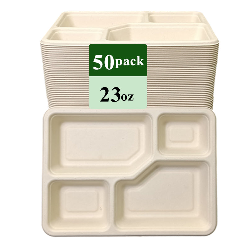 Plateau jetable en fibre de bambou Ruibamboo 23oz 4 compartiments – Lot de 50