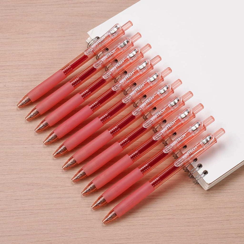 WRITECH Stylos à encre gel rétractables Pointe moyenne 0,7 mm Encre rouge Pour journalisation Écriture fluide Pointe fine Encre à séchage rapide Sans bavure Lot de 10