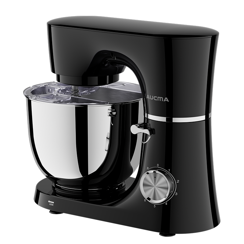 AUCMA ASM1559 Robot pâtissier 6 L 450 W 6 vitesses à tête inclinable avec bol en acier inoxydable SUS304, crochet pétrisseur, fouet, batteur et couvercle anti-éclaboussures, Noir