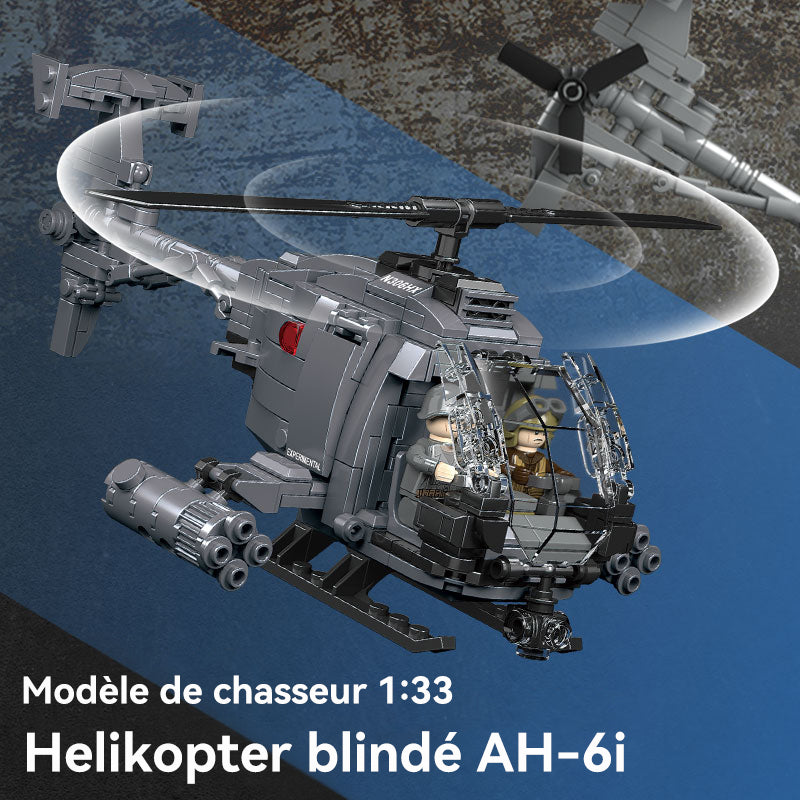CAYI AH-6I Hélicoptère armé 400 pièces ensemble de blocs de construction pour passionnés