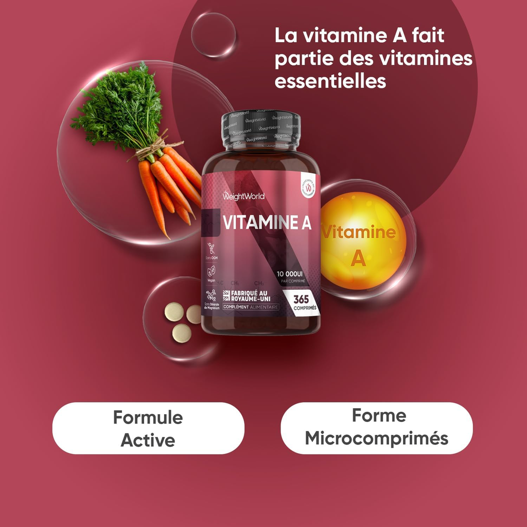 WeightWorld Vitamin A 10000 IE Hochdosiert / Vitamine A 10000 UI (365 Comprimés)