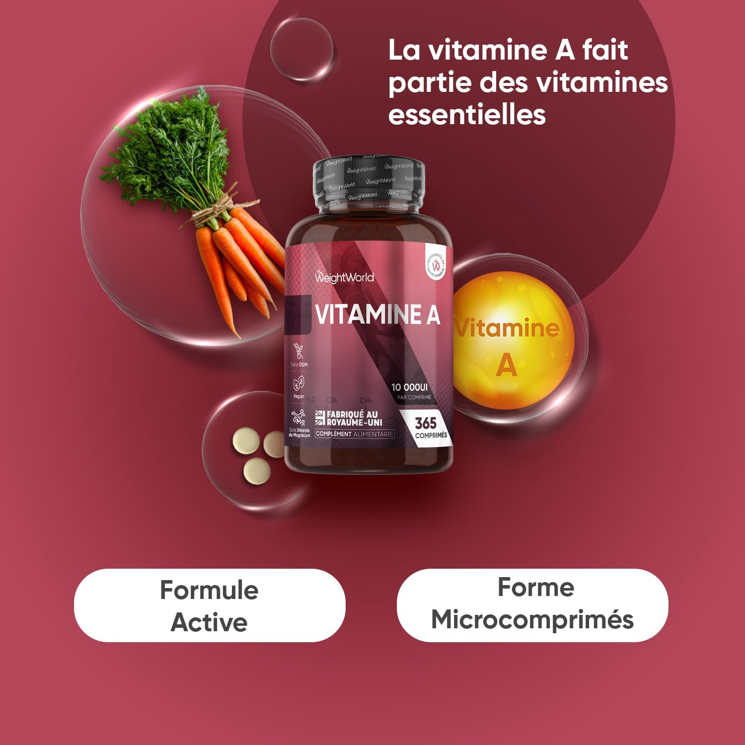 WeightWorld Vitamin A 10000 IE Hochdosiert / Vitamine A 10000 UI (365 Comprimés)