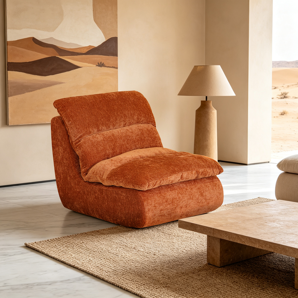 Un fauteuil à mémoire de forme haute densité, chaise de salon confortable en velours chenille, chaise de détente et de lecture, pour salon, chambre et salle de jeux, coloris caramel