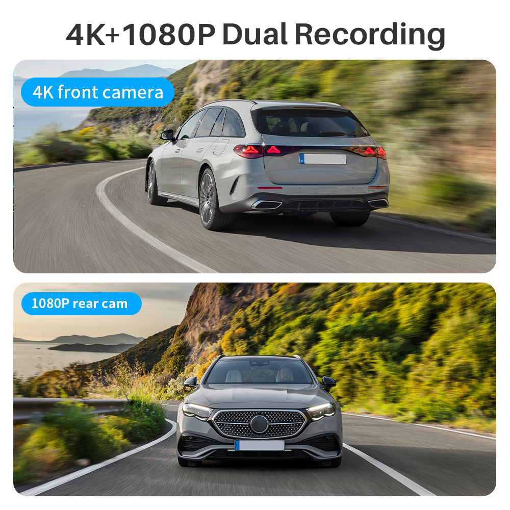 KAWA Dashcam 4K avant et arrière, commande vocale, carte SD 64 Go offerte, double dashcam Wi-Fi 6 pour voiture, GPS intégré, écran 2 pouces, HDR 2K, moteur NightEagle
