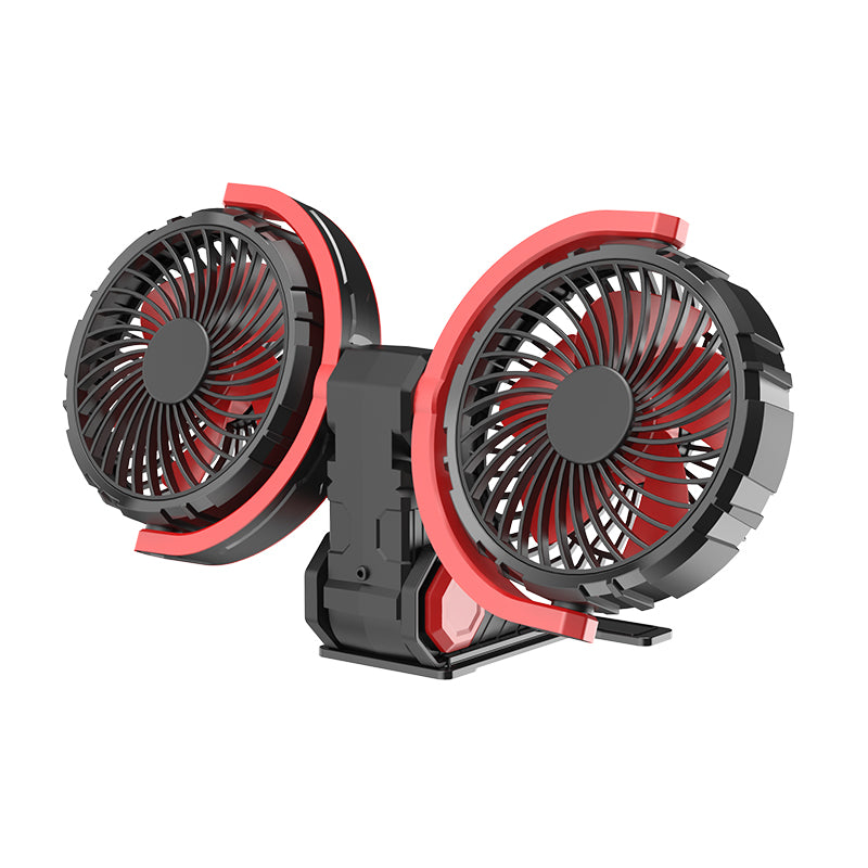 Ventilateur de voiture pliable à double tête avec 2 ports USB, alimentation allume-cigare 12 V/24 V, ventilateur de refroidissement réglable à 3 vitesses avec rotation à 360°
