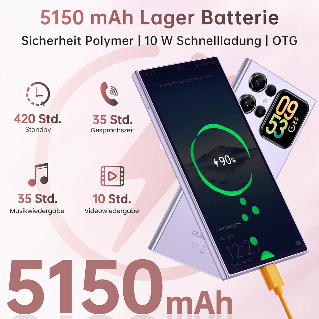 OUKITEL C62 Smartphone 6,88 pouces Batterie 5150 mAh Corps ultra-fin 9,5 mm (4 Go + 128 Go) Violet Double SIM