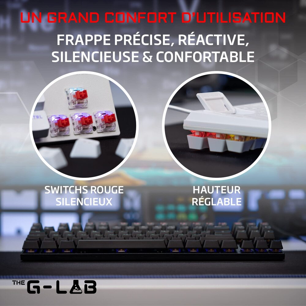 THE G-LAB Keyz Mercury Clavier Gaming Mécanique Switch Rouge Filaire RGB TKL - AZERTY - Noir