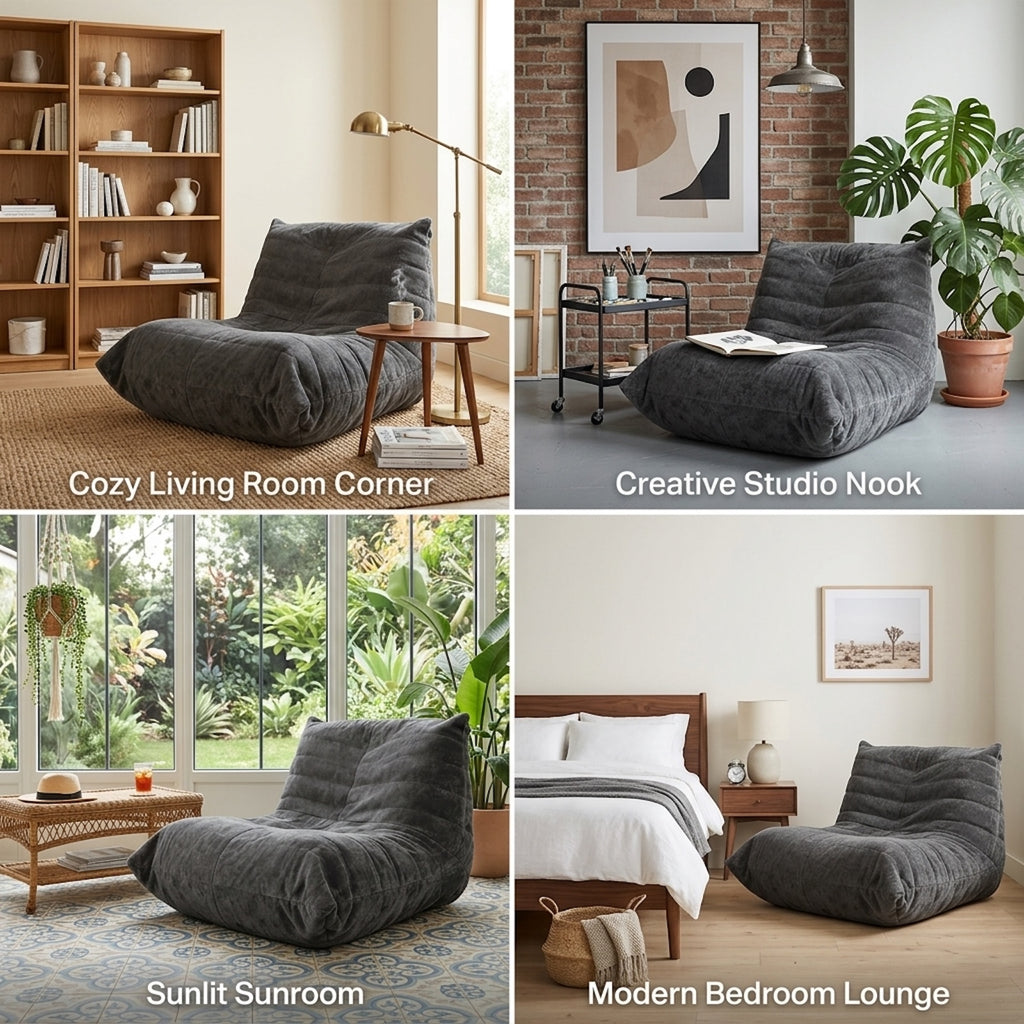 URBAN MEUBLE Série de chaises poufs en chenille Canapé paresseux Gris foncé 90x100x80 cm
