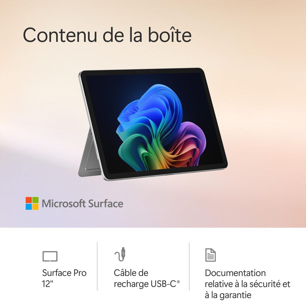 Microsoft Surface Pro 12" Copilot+ PC, Snapdragon X Plus, 16 Go de RAM, 256 Go UFS, Platine