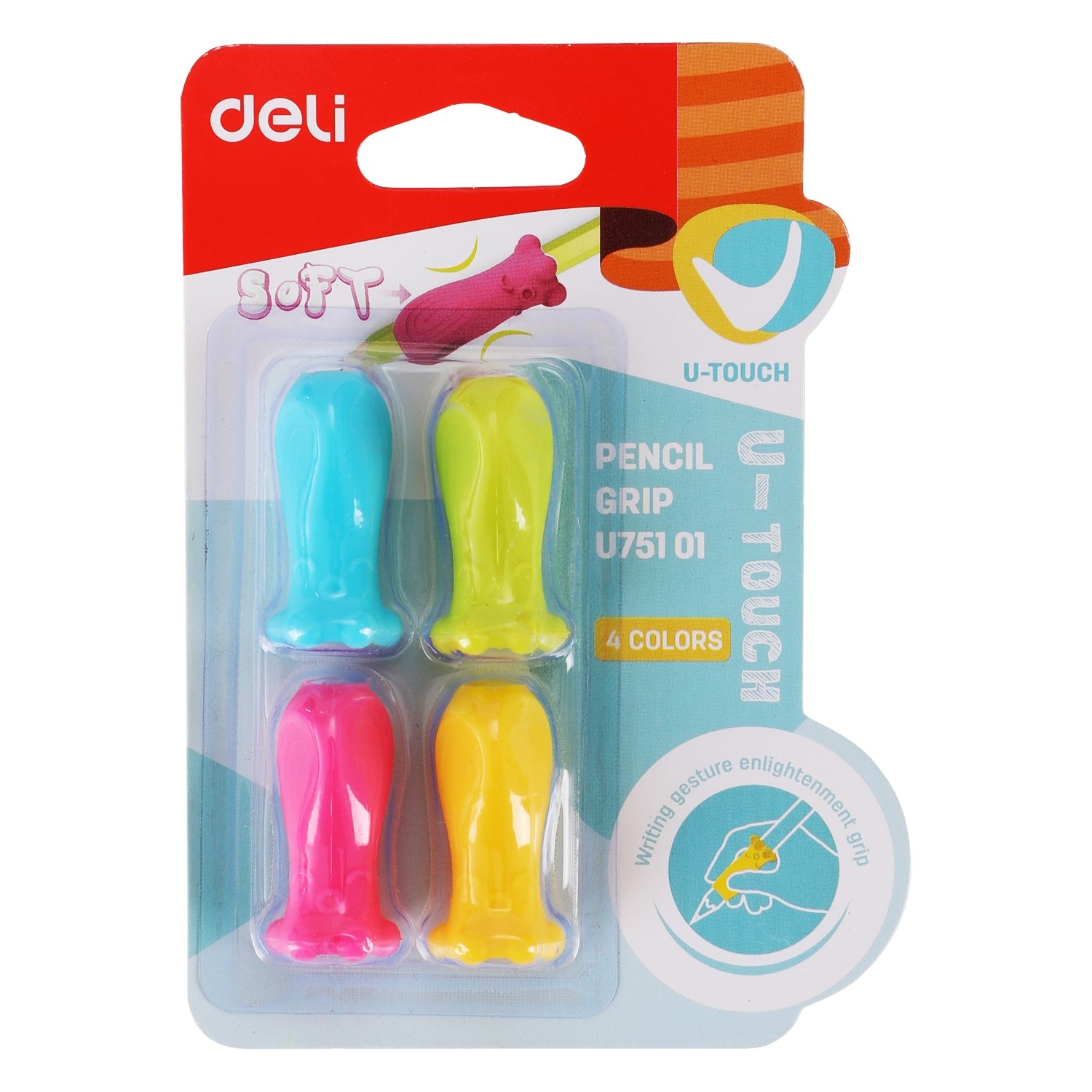 Deli Lot de 4 manchons ergonomiques pour crayon, Aide à l’écriture, Couleurs assorties