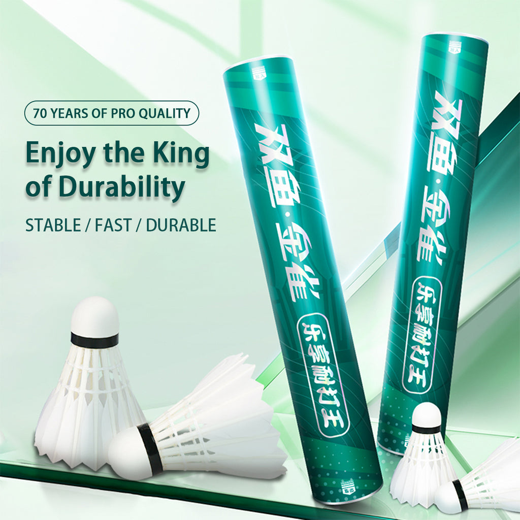 Double Fish JinQue Premium King Volants de badminton durables en plumes d’oie Lot de 12 Vitesse 76 Vert