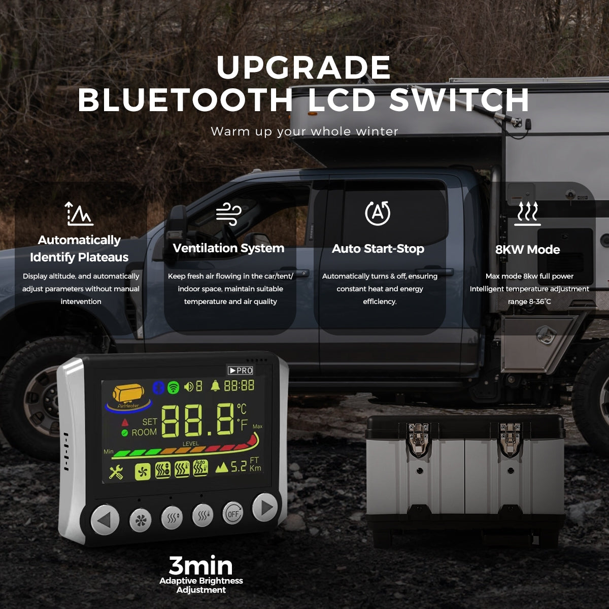 Sunster TB10 8 kW TOOLBOX Chauffage d'air diesel CA 230 V CC 12 V/24 V, chauffage de stationnement portable avec adaptation haute altitude 5500 m