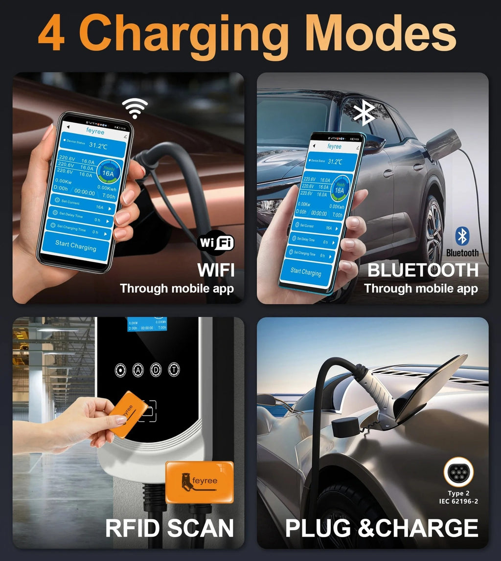 feyree Chargeur EV Type 2 32 A 7,6 kW 1P Équilibrage dynamique de la charge Modèle EVSE Wallbox Fonctionnalité d’application Wi-Fi intelligente pour voitures électriques
