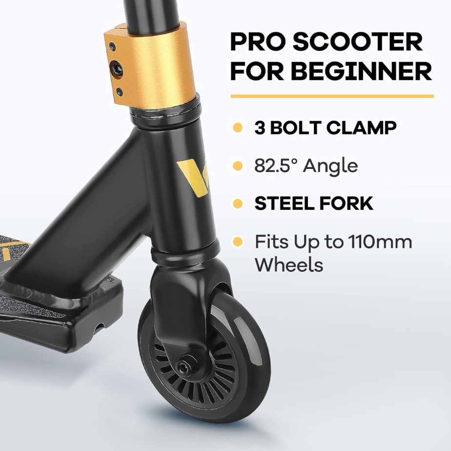 VOKUL S2 Pro trottinette pour enfants, convient de 6 à 12 ans, trottinette acrobatique colorée, pour débutants adolescents, BMX freestyle figures, doré