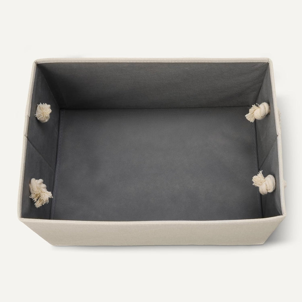 ANQI Lot de 3 boîtes de rangement pliables en lin avec poignées en corde
