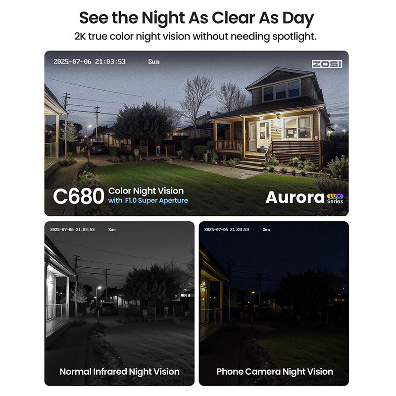 ZOSI Caméra de sécurité Wi‑Fi pour la maison C680, 3 MP, 2K, caméra de sécurité pour fenêtre, vision nocturne en couleur, fixation sur prise intérieure