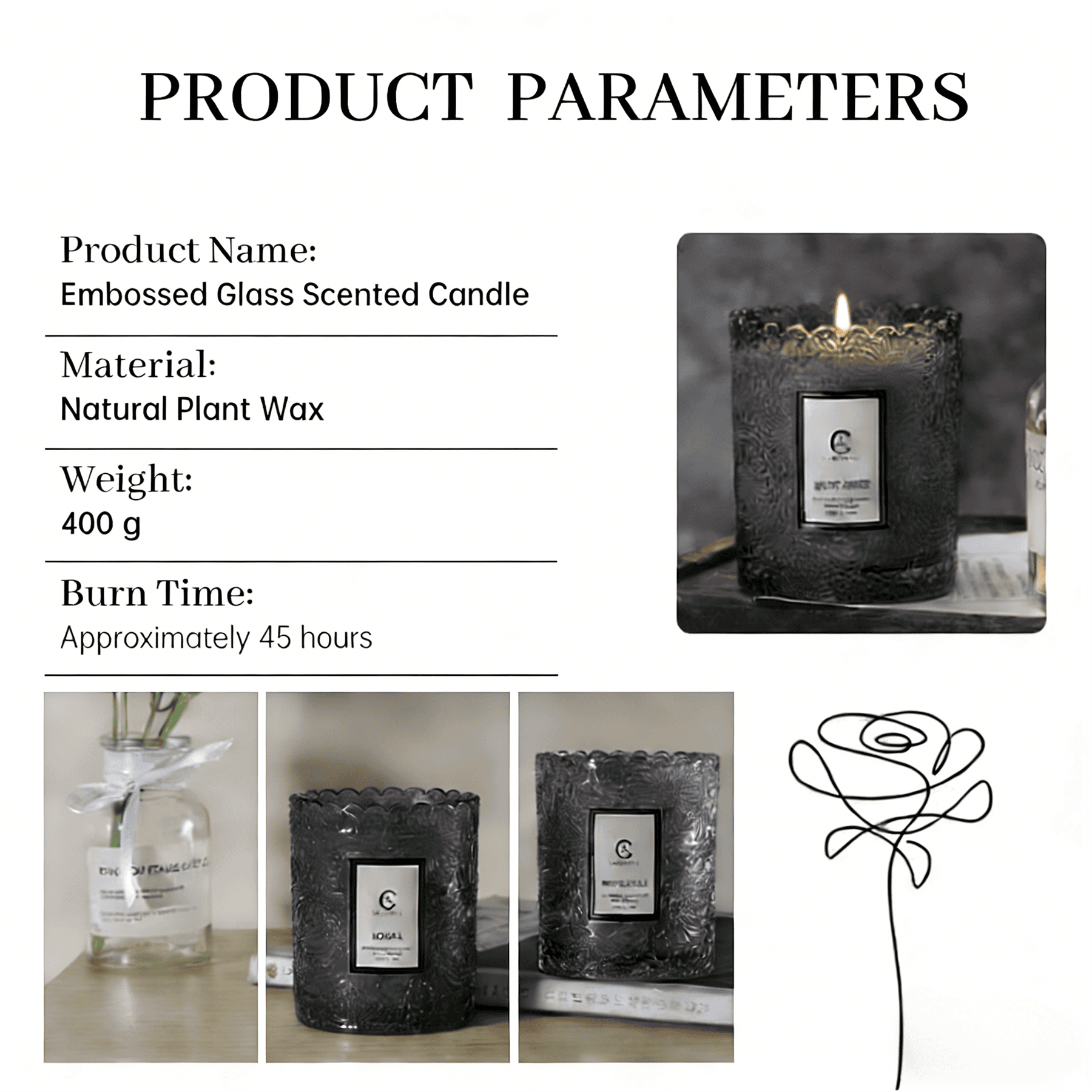 Zooly Bougie parfumée à bordure dentelée senteur Heavenly Gardenia - 200 g