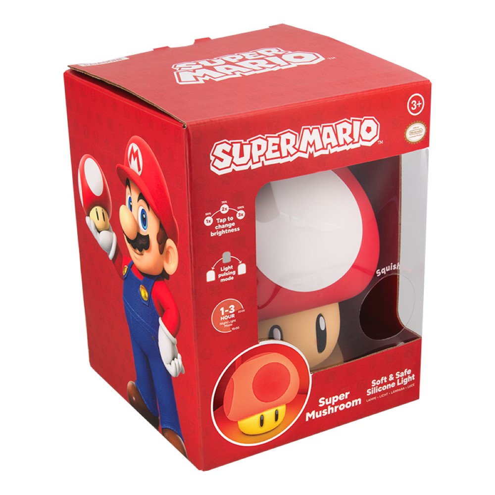 Super Mario Veilleuse Champignon rechargeable - Sous licence officielle - Silicone souple - Portable