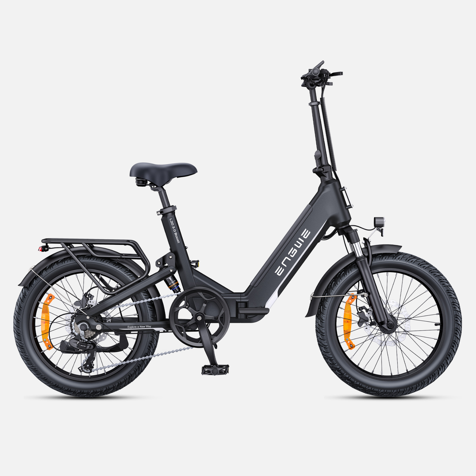 ENGWE L20 3.0 Boost Vélo électrique, Vélo électrique avec application, Batterie 48 V 13,5 Ah jusqu'à 135 km, Capteur de couple et freins hydrauliques, Pneus 20 x 3,0, Recharge en 2 h - Noir