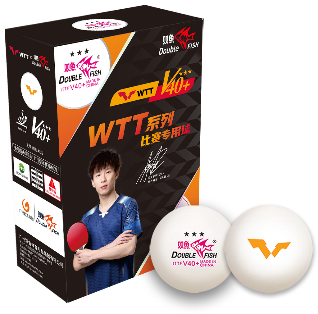 Double Fish WTT Match V40+ Balles de tennis de table ABS à couture 3 étoiles Lot de 6 Blanc