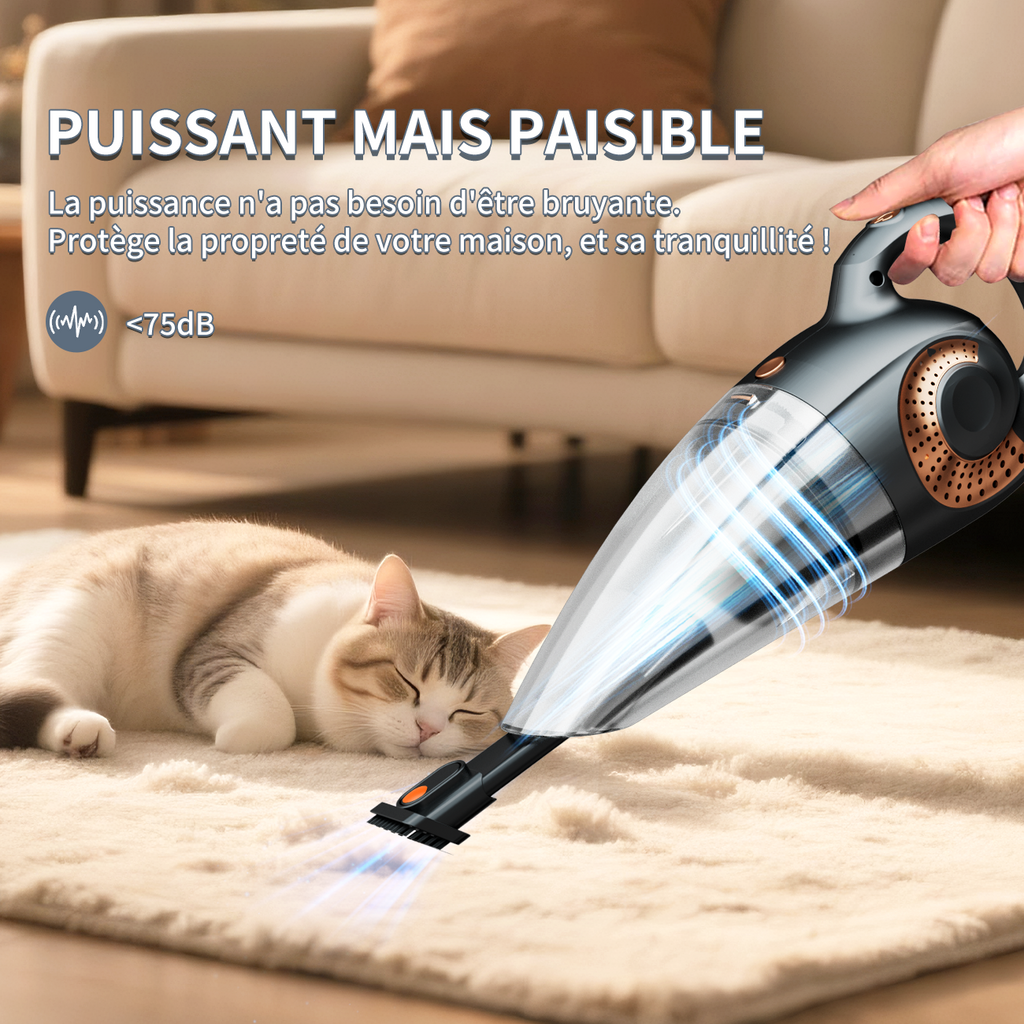ATSHARK Aspirateur à Main Sans Fil Rechargeable, Puissance d'Aspiration 6000 Pa, Autonomie de 30 min Aspirateur Silencieux pour Voiture/Maison/Animaux, XL-620B