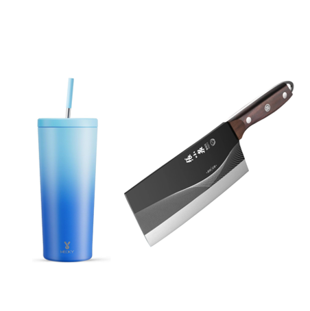 Zhang Xiaoquan Couteau à couper les os en acier inoxydable (313 mm) Couteau à couper les os épaissi pour cuisine domestique + Meoky 24 oz gobelet isotherme avec couvercle et paille