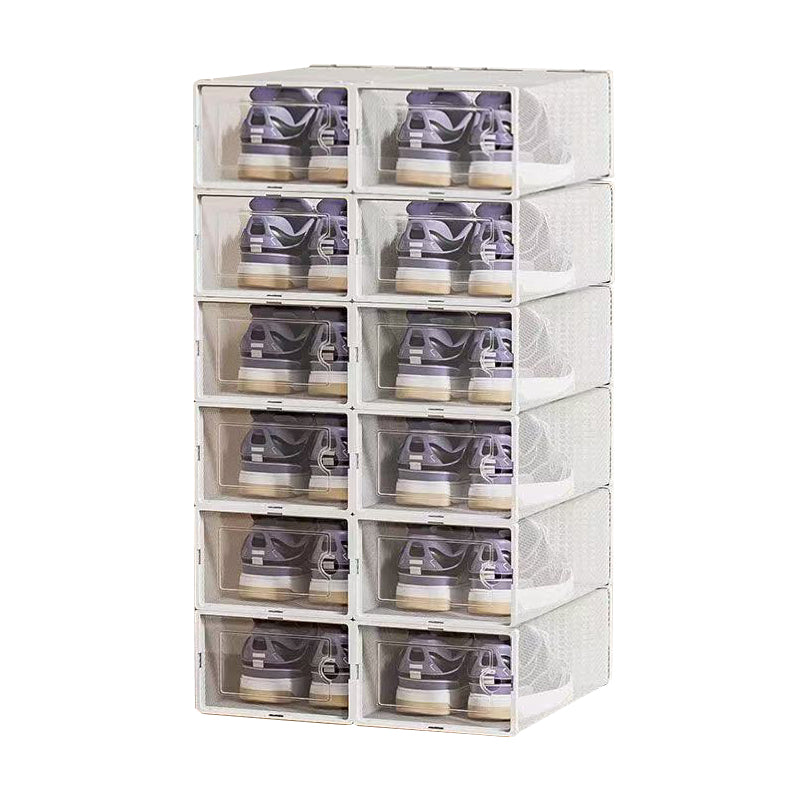 Vilscijon Lot de 12 boîtes de rangement magnétiques pour chaussures en plastique transparent avec porte à fermeture automatique - Blanc