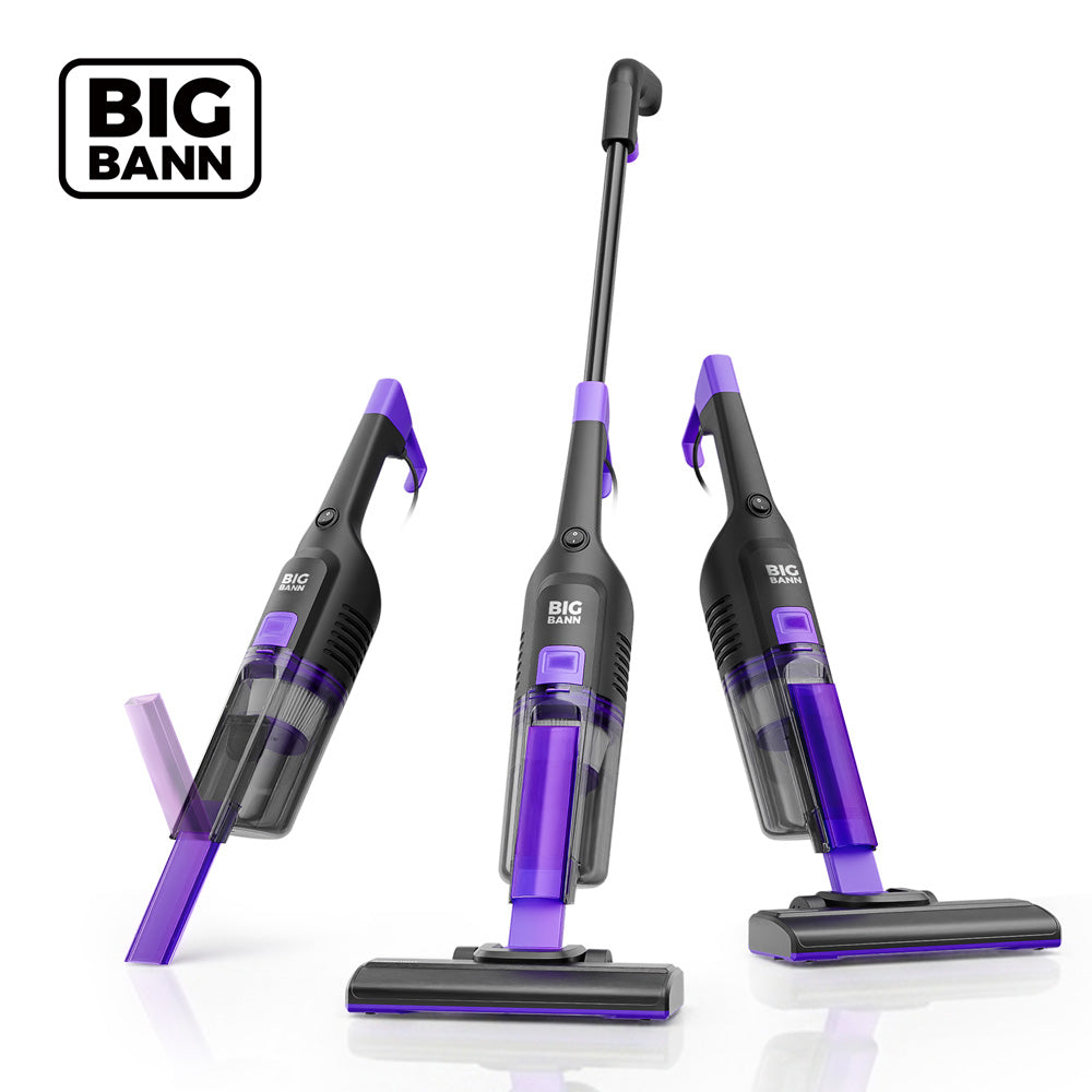 BIGBANN aspirateur balai 3 en 1, aspirateur à main filaire léger avec aspiration de 18 kPa, rangement vertical, cordon de 5 m, filtre HEPA pour sols durs