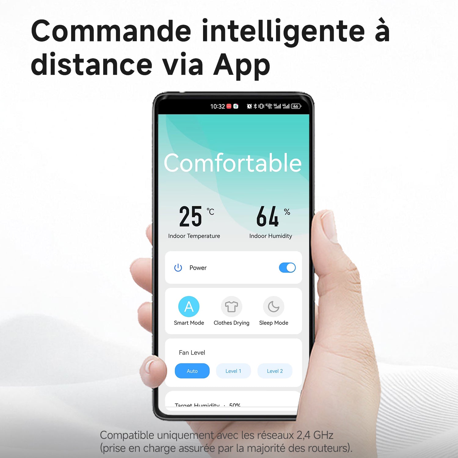 VINO Déshumidificateur intelligent, Commande Wi-Fi, 20 L/jour, R290, Économe en énergie, Réservoir 2,5 L, Idéal pour pièces de 40 m²