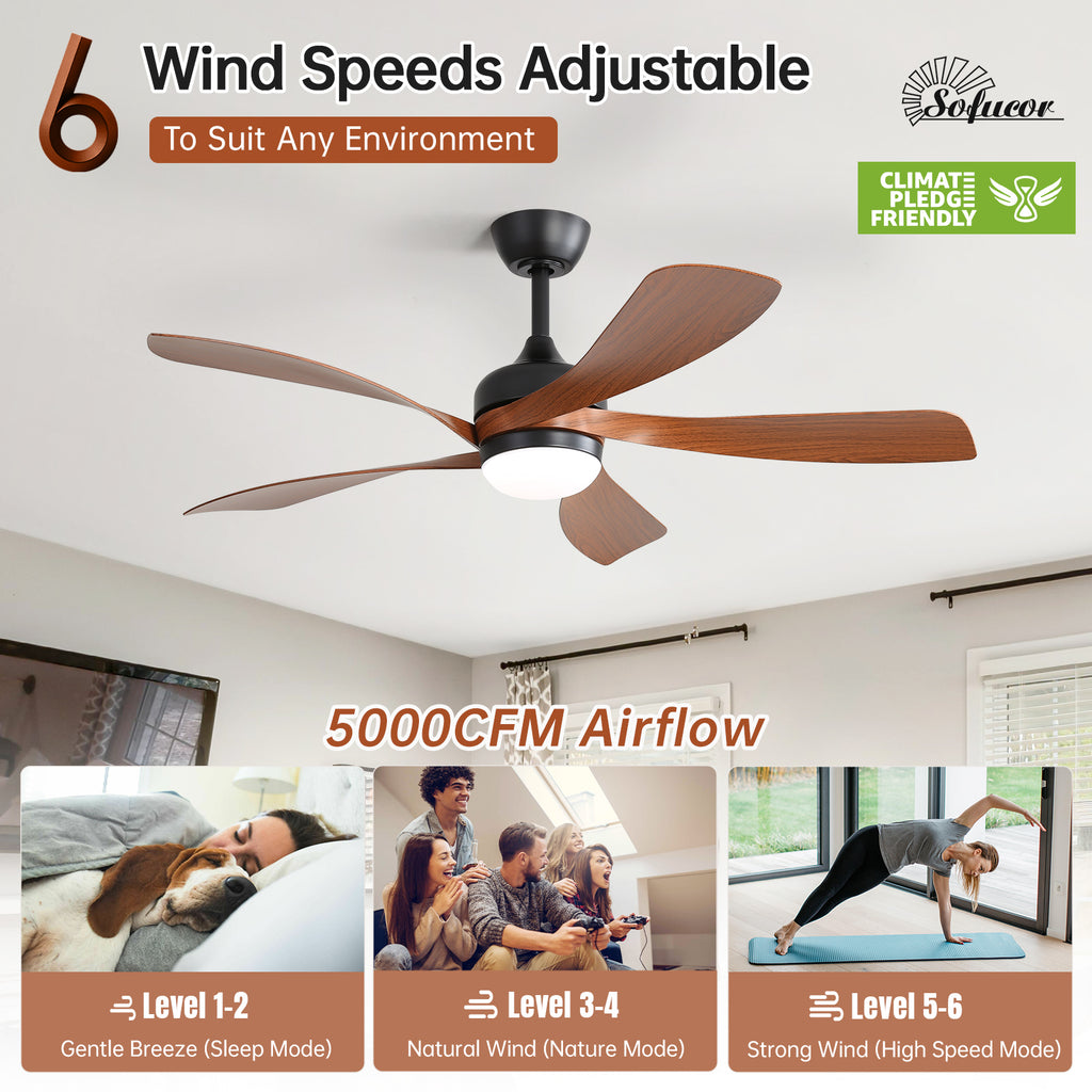 Sofucor 52K096 Ventilateur de plafond à tige de 52 pouces avec pales en ABS marron