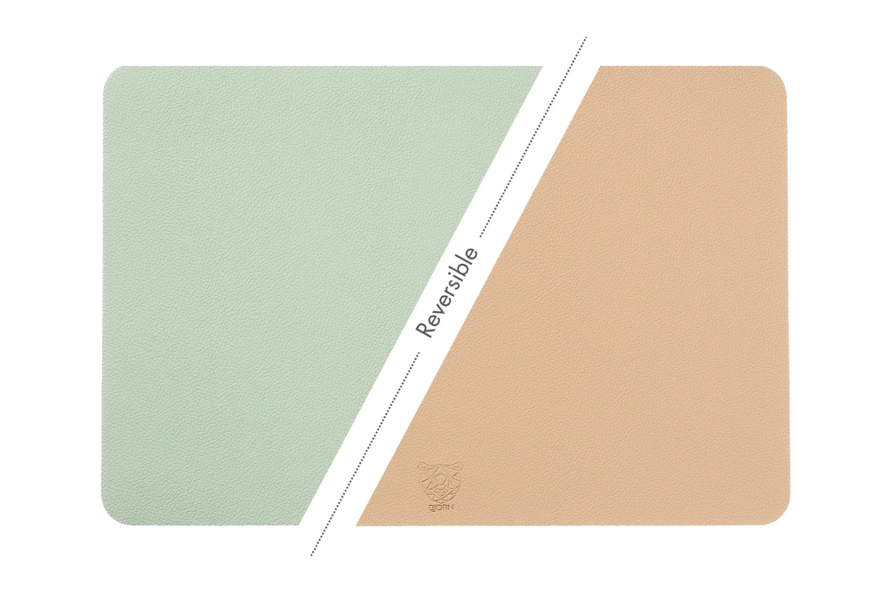 BJÖRN Lot de 6 sets de table rectangulaire réversible en cuir recyclé - Rose pâle et vert pâle